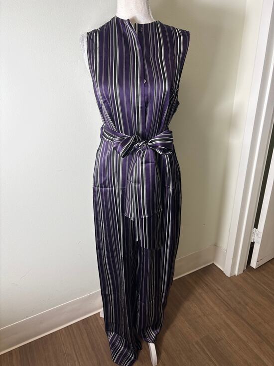 Lilysilk Pants - NWT Lilysilk Purple Pin Stripe Sleeveless Silk Jumpsuit Sz M